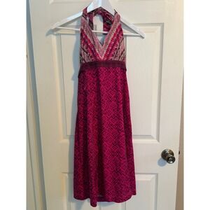 Athleta Size 8 Pink Geometric Print Empire Waist Smocked Back‎ Summer Dress